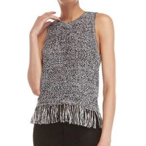 Rebecca Minkoff Bea Sleeveless Black & White Knit Fringe Top. Size Large. NWT